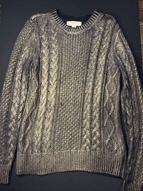 Michael Kors Black and Gold Metallic Cable Knit Sweater Size Small